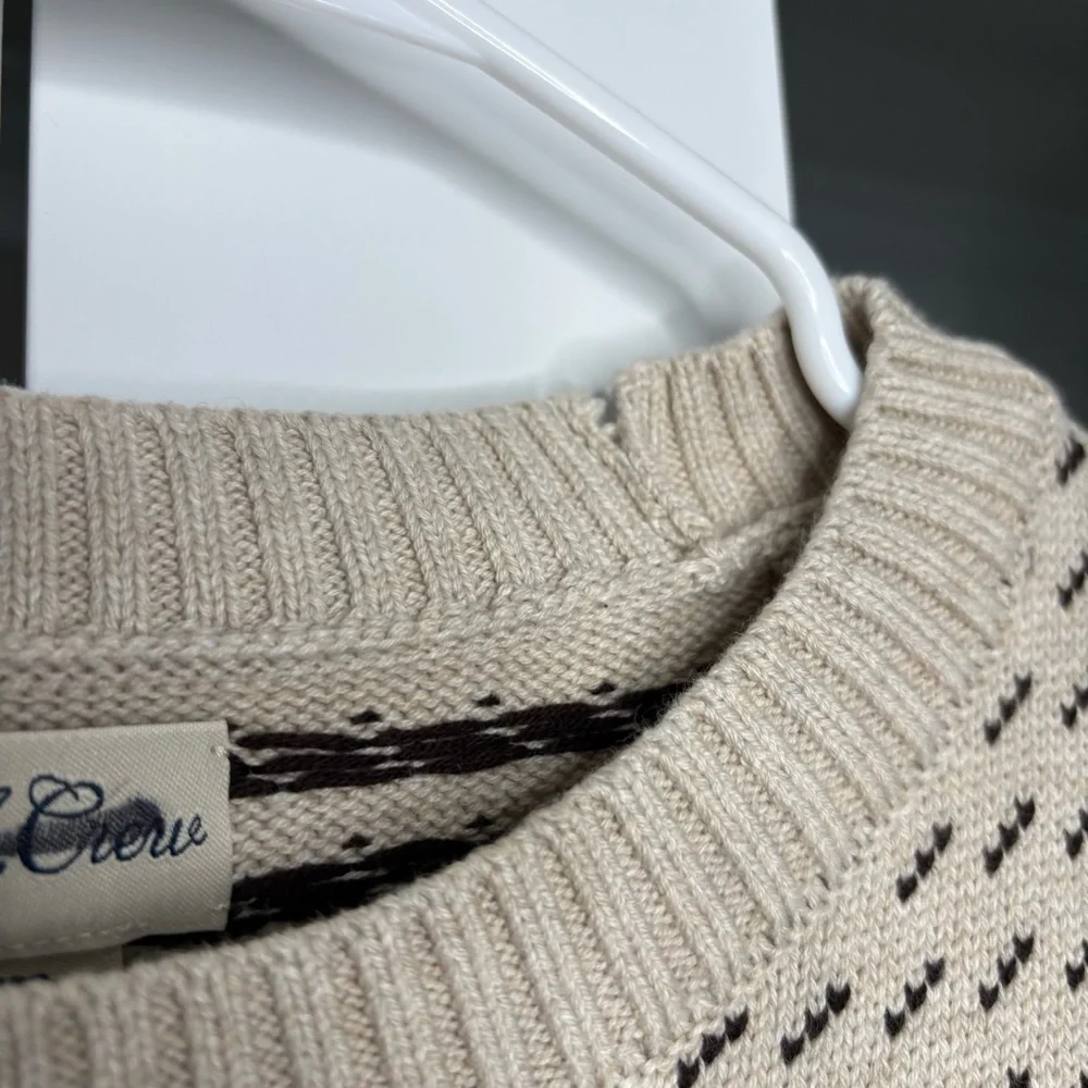 NWT J. Crew Heritage Cotton Sweater Bird's-eye Stitch Hthr Sand Inky Mocha